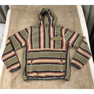 Roark‎ Revival Pullover Fleece Hooded Jacket Mens size XL Stripe Beige Orange